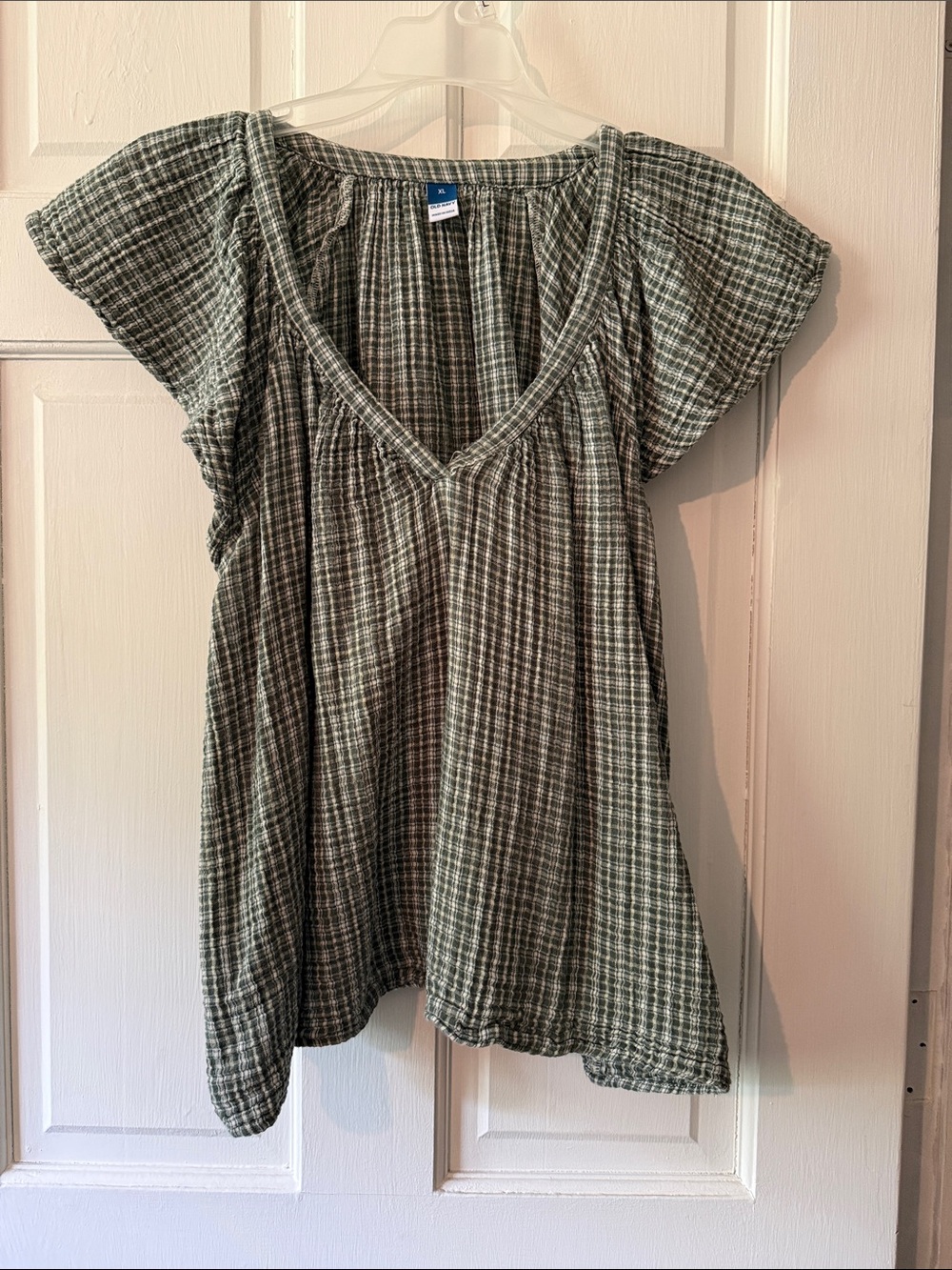 Old Navy Olive Green Plaid V-Neck Tunic